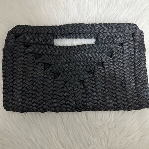 Straw Woven Black Clutch Bag